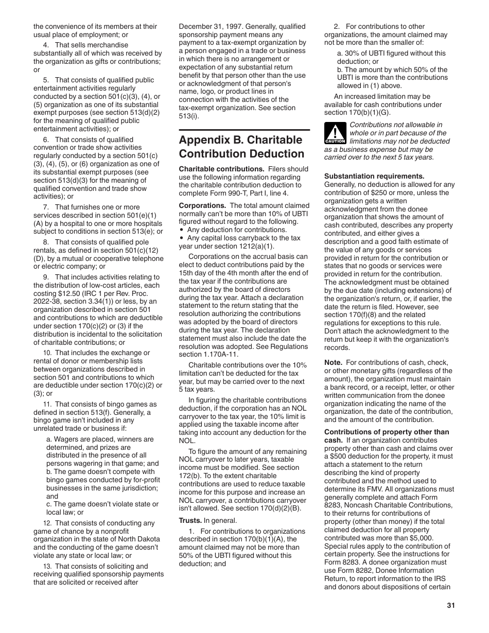 Instructions for IRS Form 990-T Exempt Organization Business Income Tax Return (And Proxy Tax Under Section 6033(E)), Page 31