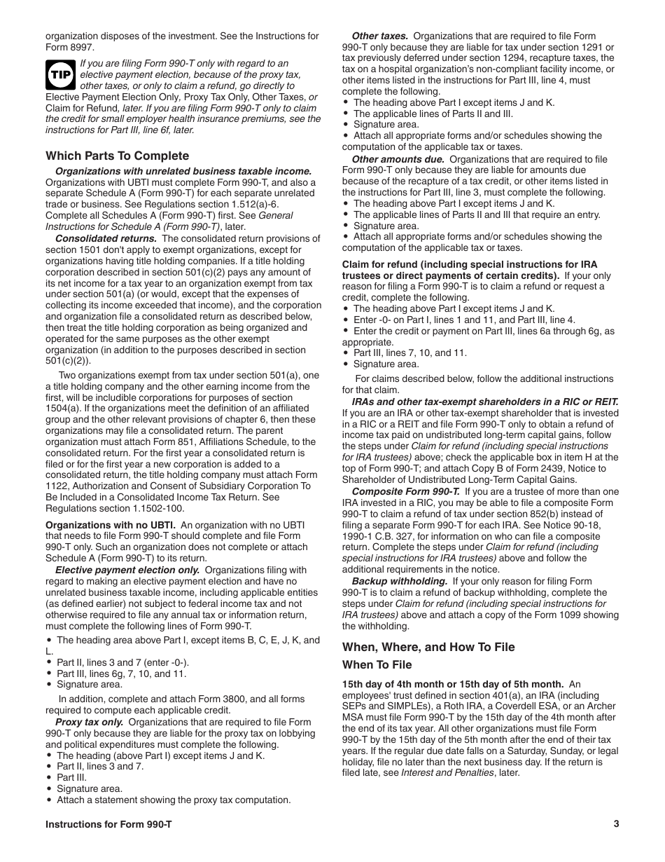 Instructions for IRS Form 990-T Exempt Organization Business Income Tax Return (And Proxy Tax Under Section 6033(E)), Page 3