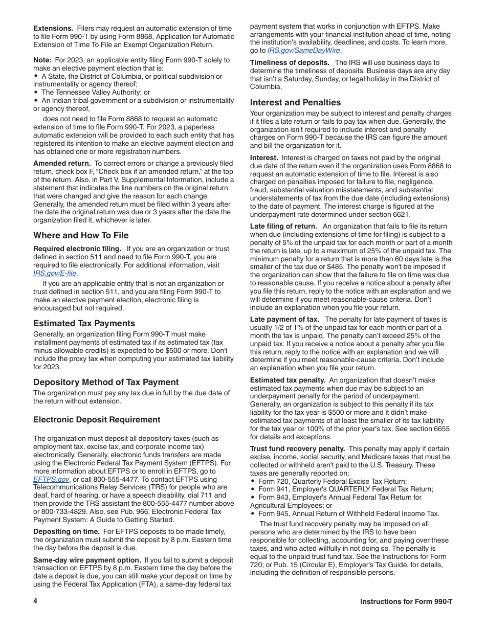 Instructions for IRS Form 990-T Exempt Organization Business Income Tax Return (And Proxy Tax Under Section 6033(E)), Page 4