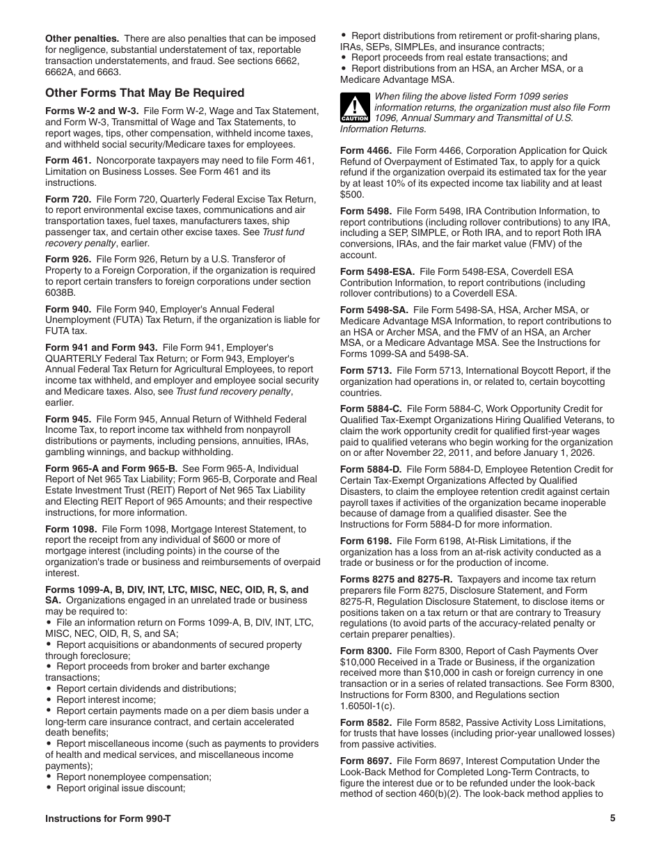 Instructions for IRS Form 990-T Exempt Organization Business Income Tax Return (And Proxy Tax Under Section 6033(E)), Page 5