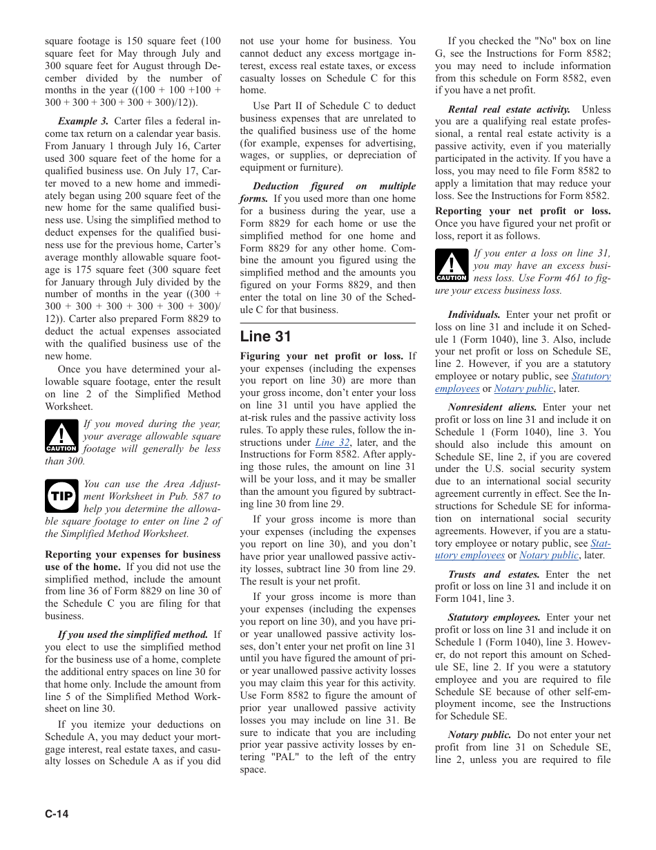 Instructions for IRS Form 1040 Schedule C Profit or Loss From Business, Page 14