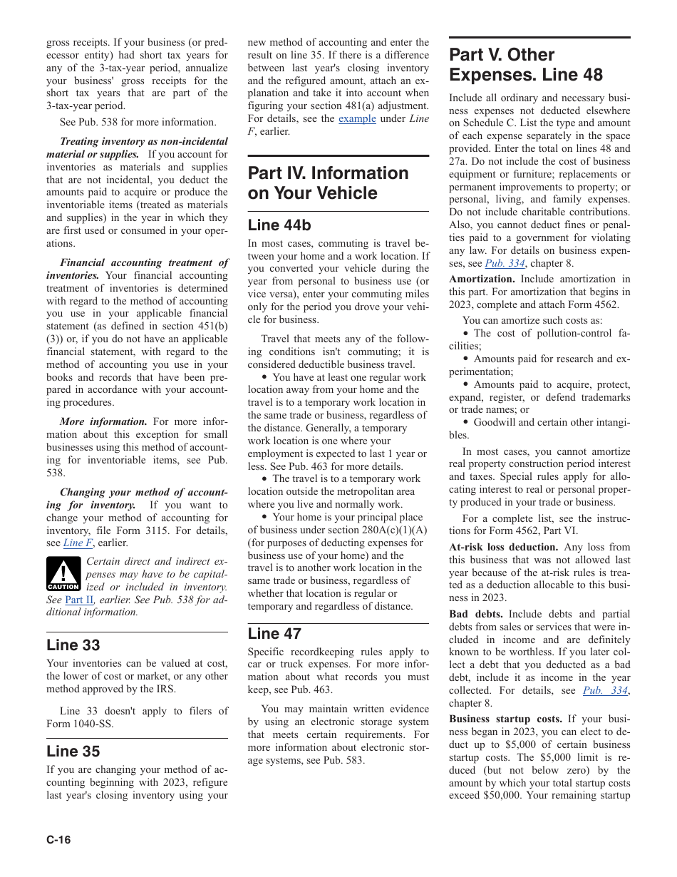 Instructions for IRS Form 1040 Schedule C Profit or Loss From Business, Page 16