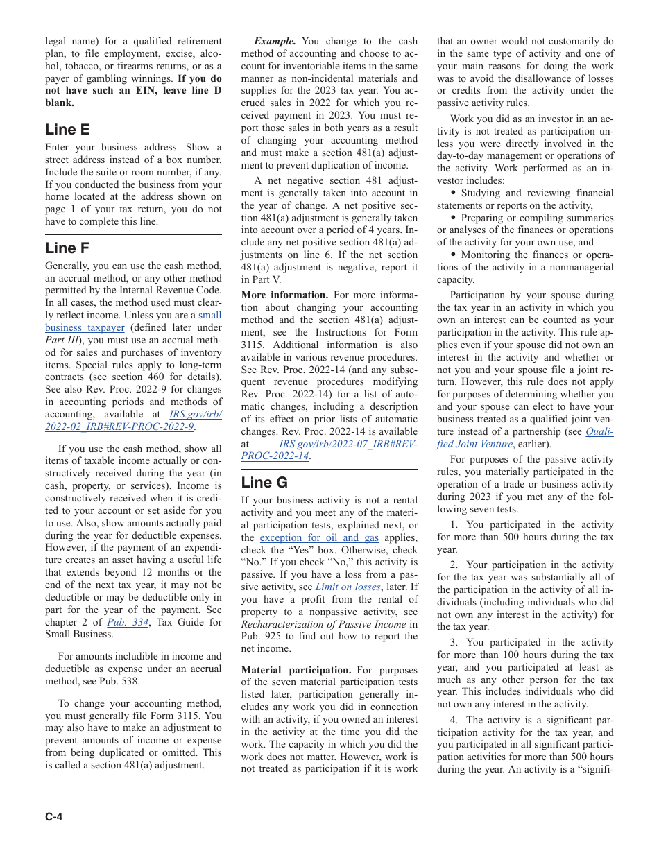 Instructions for IRS Form 1040 Schedule C Profit or Loss From Business, Page 4