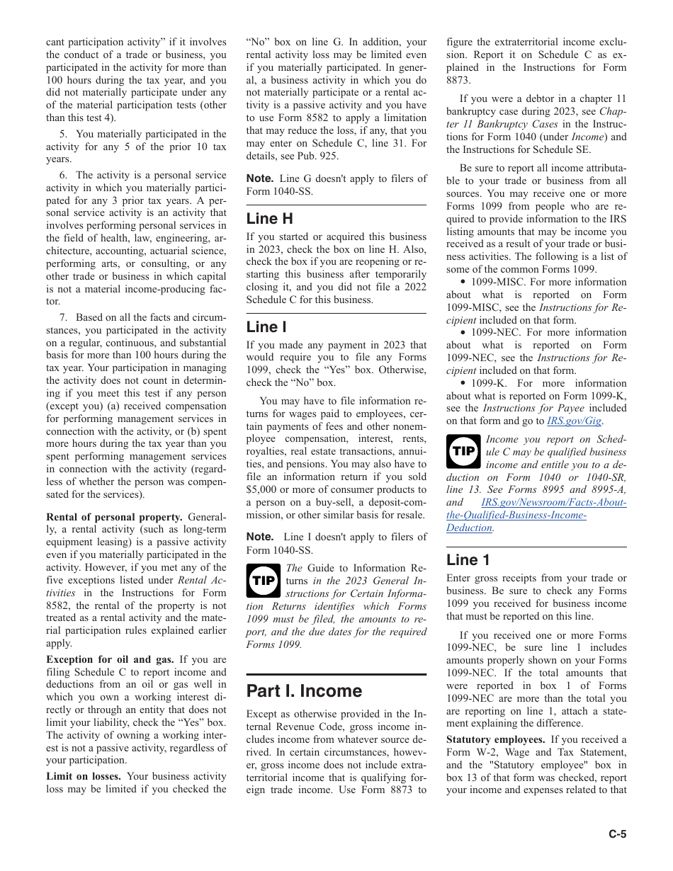 Instructions for IRS Form 1040 Schedule C Profit or Loss From Business, Page 5