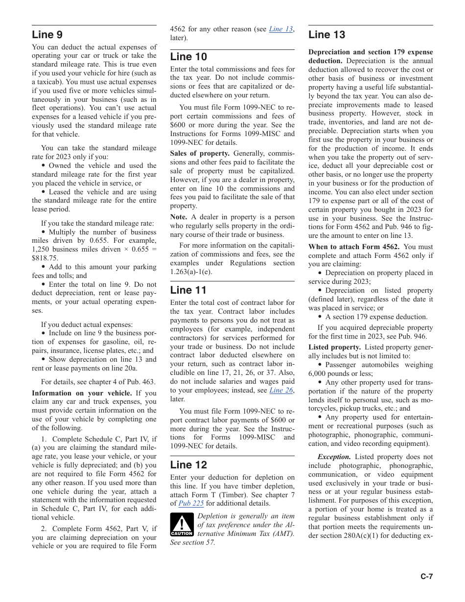 Instructions for IRS Form 1040 Schedule C Profit or Loss From Business, Page 7