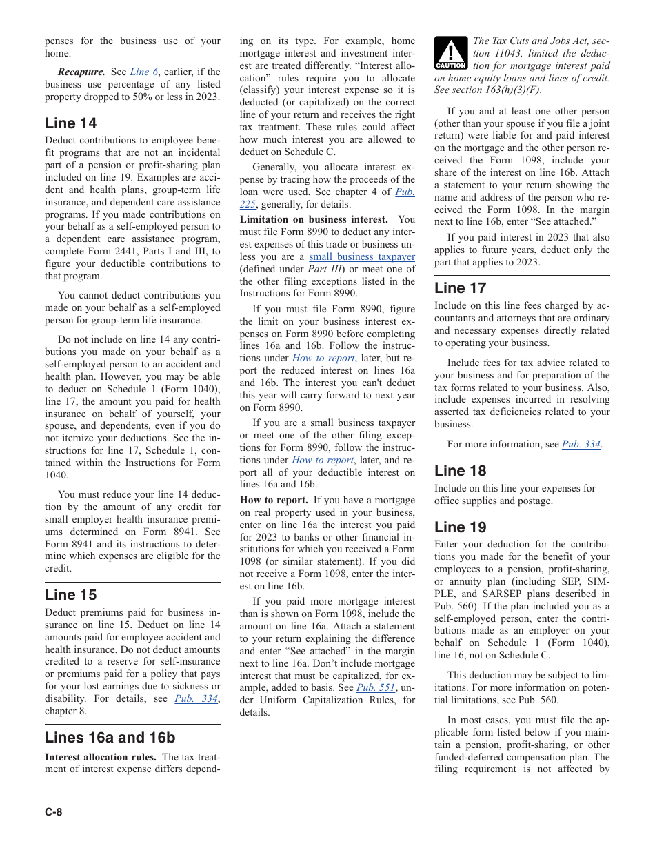 Instructions for IRS Form 1040 Schedule C Profit or Loss From Business, Page 8