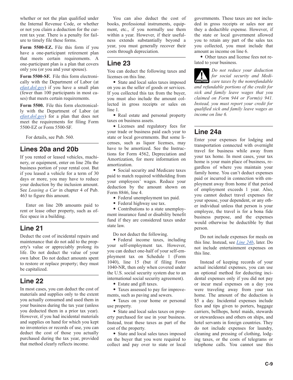 Instructions for IRS Form 1040 Schedule C Profit or Loss From Business, Page 9