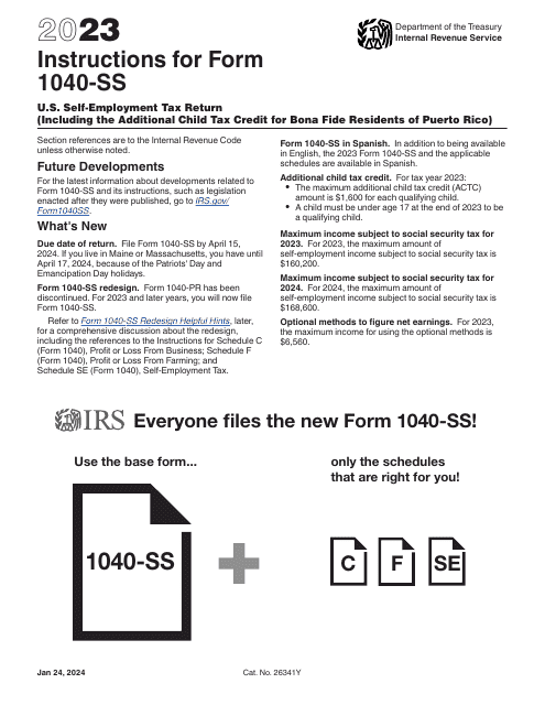Instructions for IRS Form 1040-SS U.S. Self-employment Tax Return (Including the Additional Child Tax Credit for Bona Fide Residents of Puerto Rico), 2023