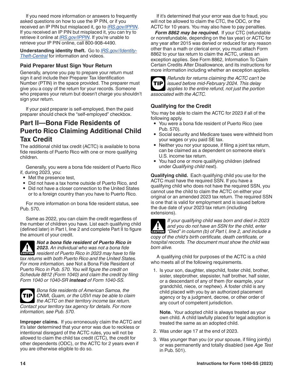 Instructions for IRS Form 1040-SS U.S. Self-employment Tax Return (Including the Additional Child Tax Credit for Bona Fide Residents of Puerto Rico), Page 14