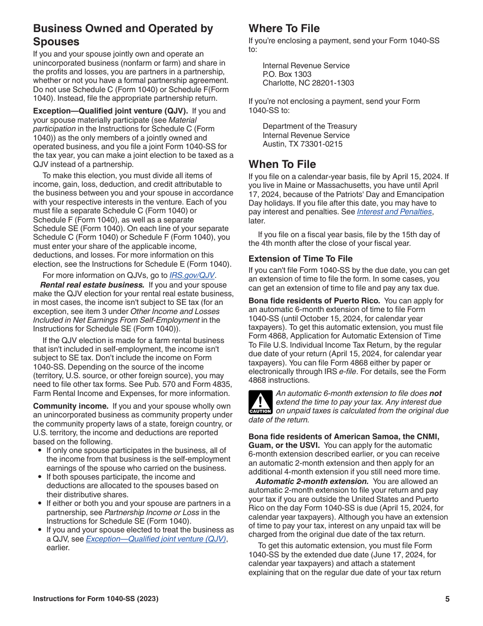 Instructions for IRS Form 1040-SS U.S. Self-employment Tax Return (Including the Additional Child Tax Credit for Bona Fide Residents of Puerto Rico), Page 5