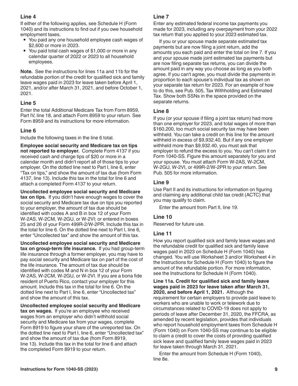 Instructions for IRS Form 1040-SS U.S. Self-employment Tax Return (Including the Additional Child Tax Credit for Bona Fide Residents of Puerto Rico), Page 9