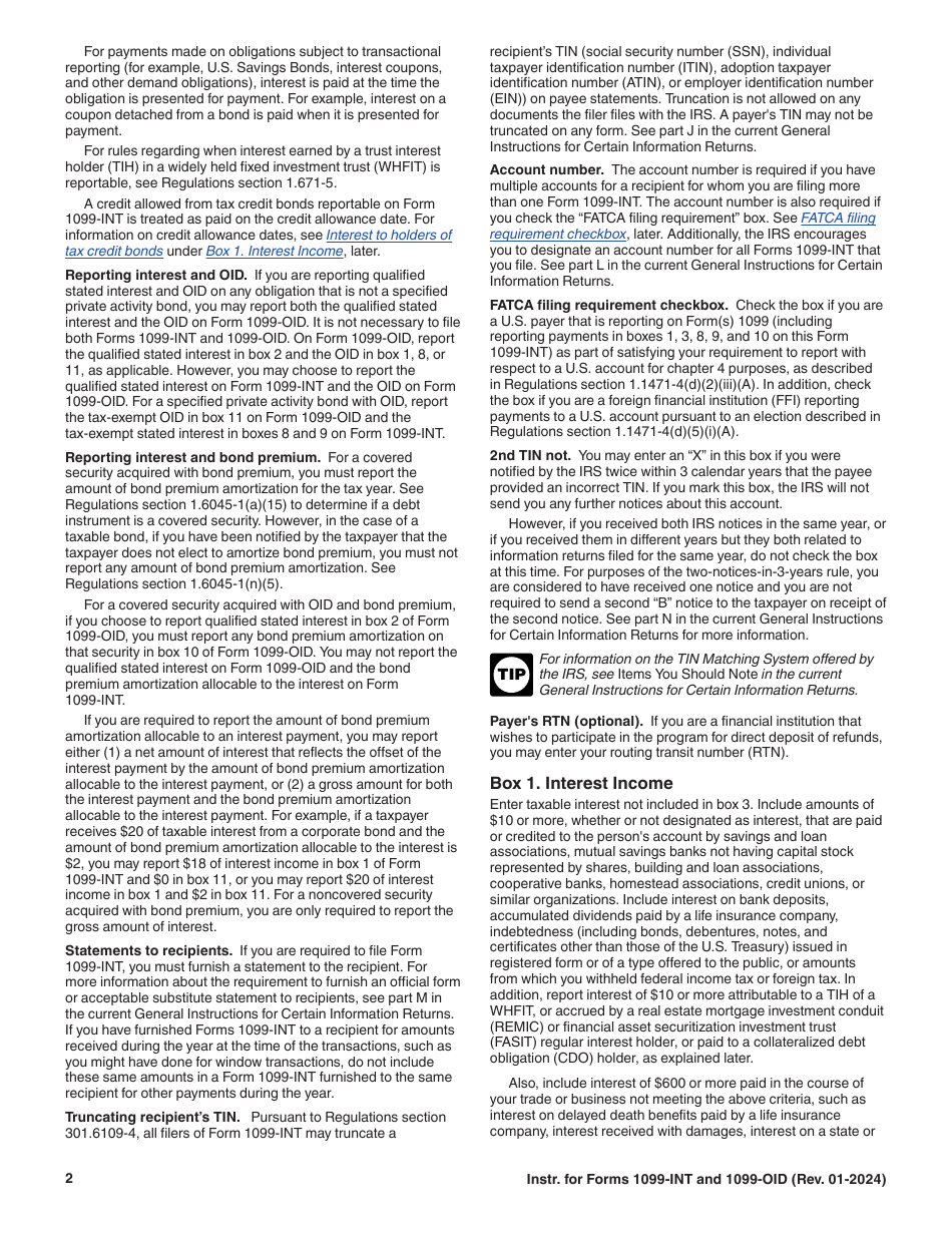 Instructions for IRS Form 1099-INT, 1099-OID, Page 2