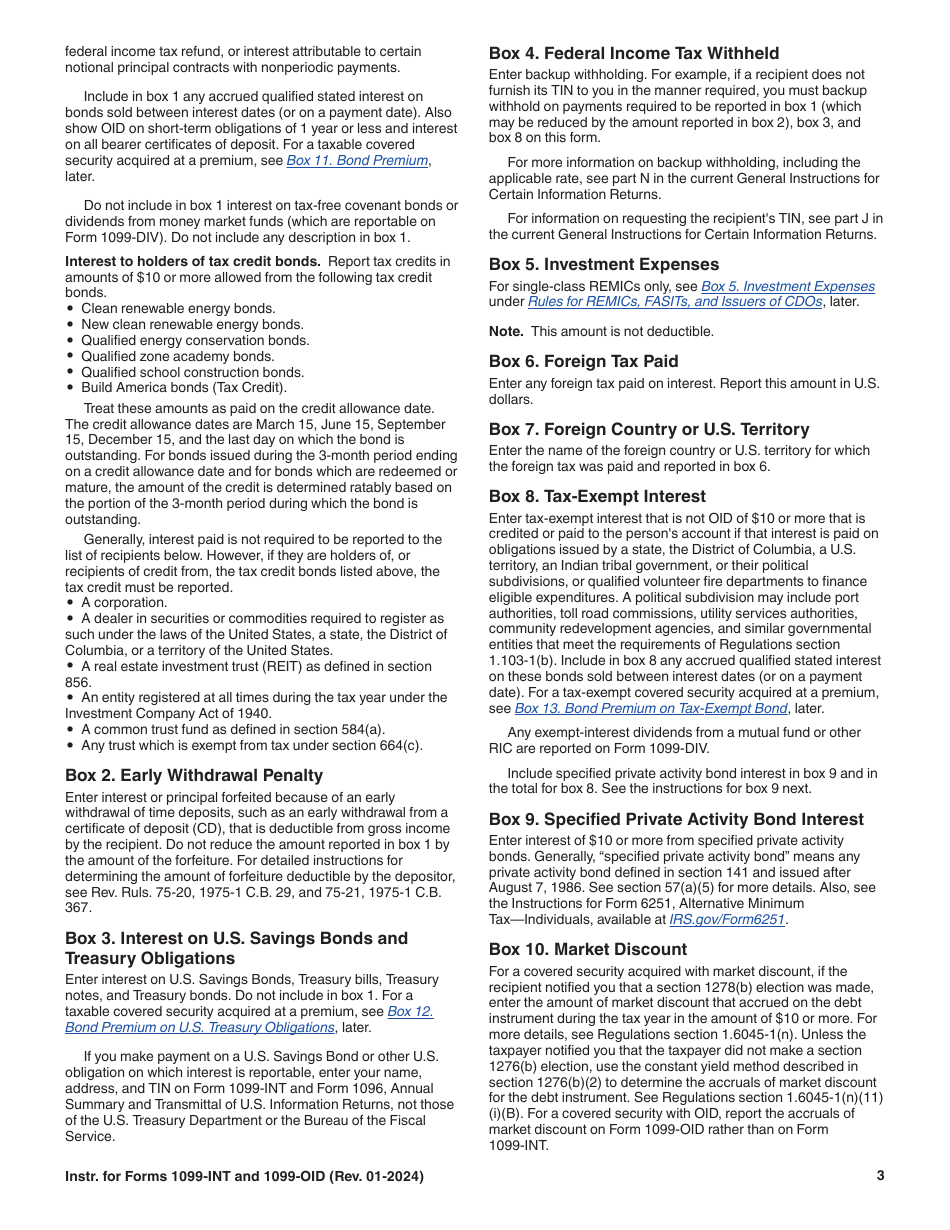 Instructions for IRS Form 1099-INT, 1099-OID, Page 3