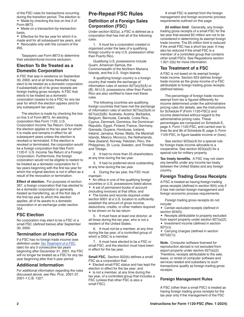 Instructions for IRS Form 1120-FSC U.S. Income Tax Return of a Foreign Sales Corporation, Page 2