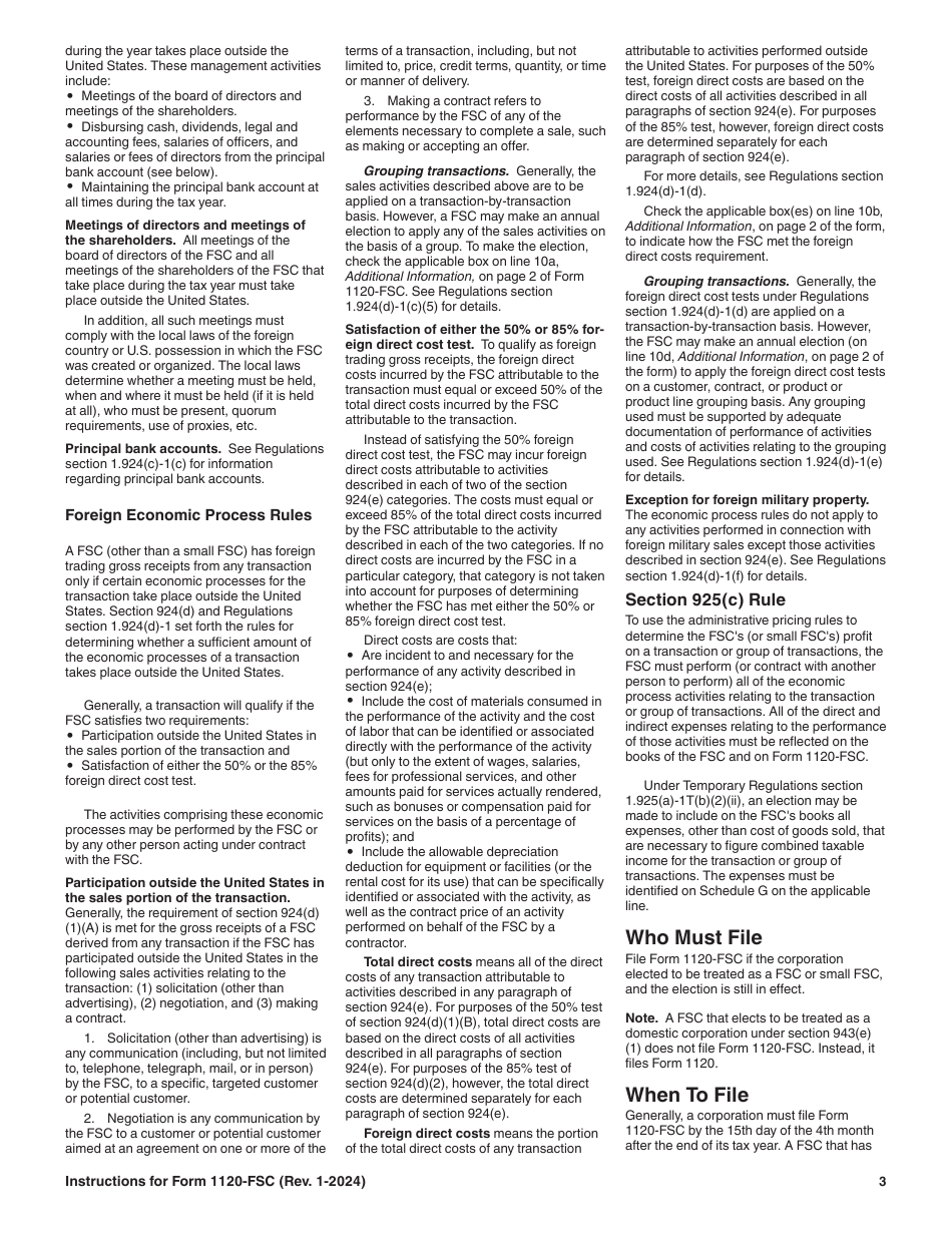 Instructions for IRS Form 1120-FSC U.S. Income Tax Return of a Foreign Sales Corporation, Page 3