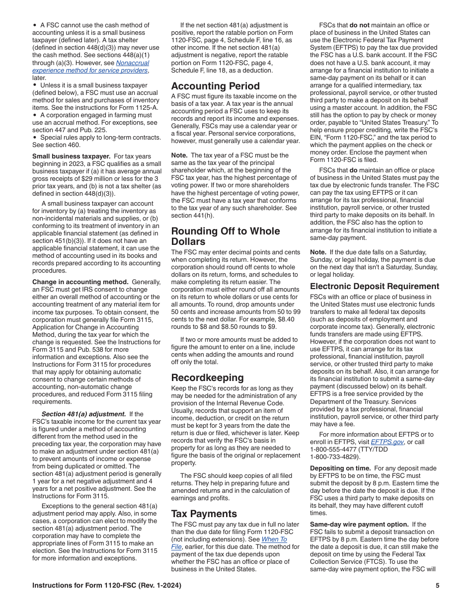 Instructions for IRS Form 1120-FSC U.S. Income Tax Return of a Foreign Sales Corporation, Page 5
