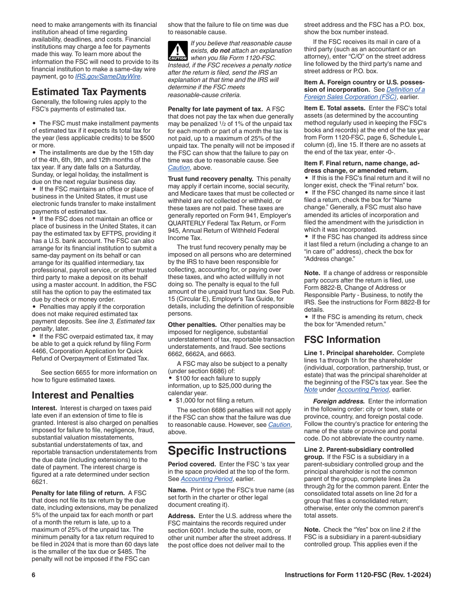 Instructions for IRS Form 1120-FSC U.S. Income Tax Return of a Foreign Sales Corporation, Page 6
