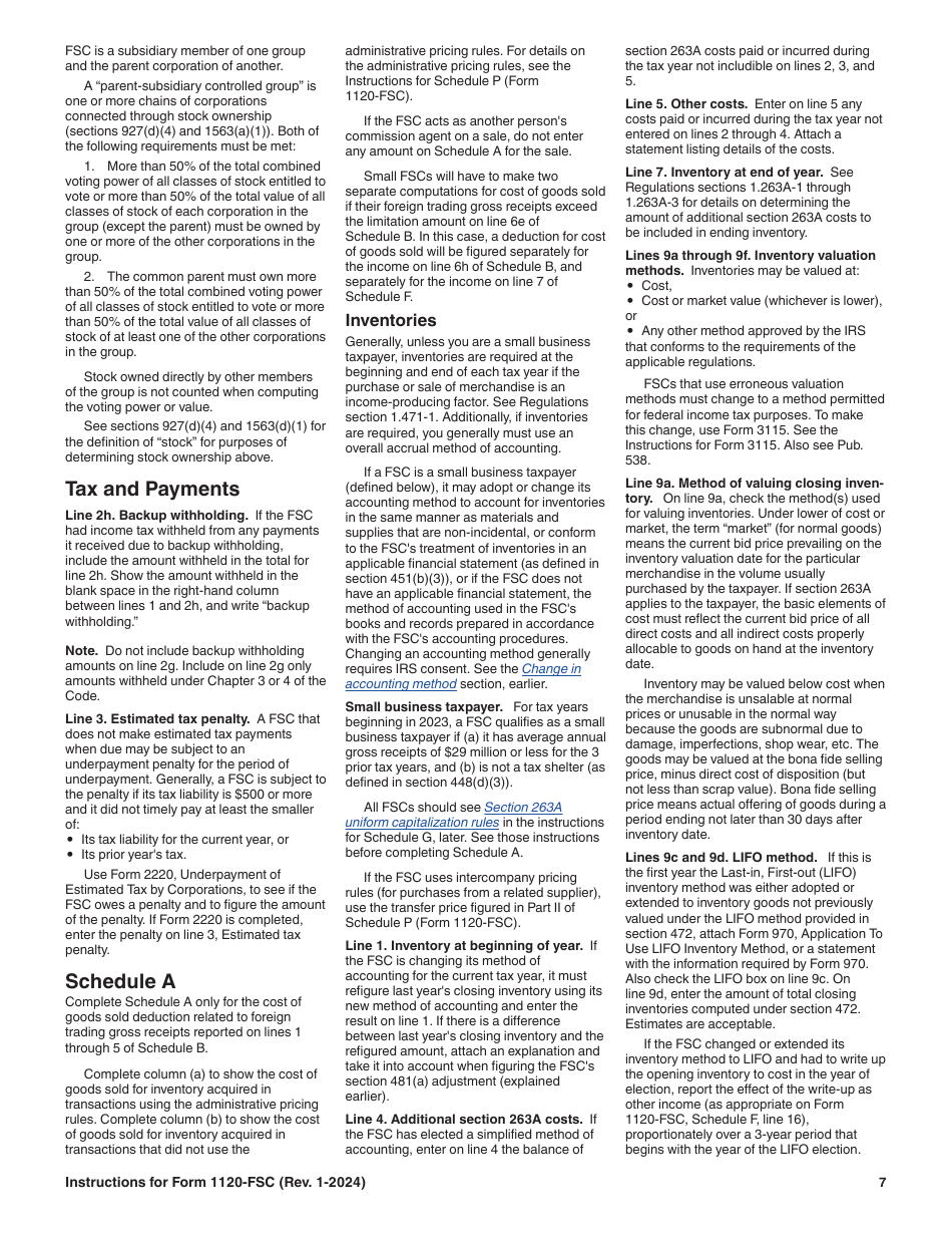 Instructions for IRS Form 1120-FSC U.S. Income Tax Return of a Foreign Sales Corporation, Page 7