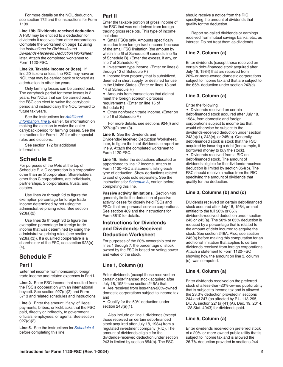 Instructions for IRS Form 1120-FSC U.S. Income Tax Return of a Foreign Sales Corporation, Page 9
