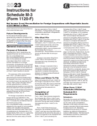 Document preview: Instructions for IRS Form 1120-F Schedule M-3 Net Income (Loss) Reconciliation for Foreign Corporations With Reportable Assets of $10 Million or More, 2023