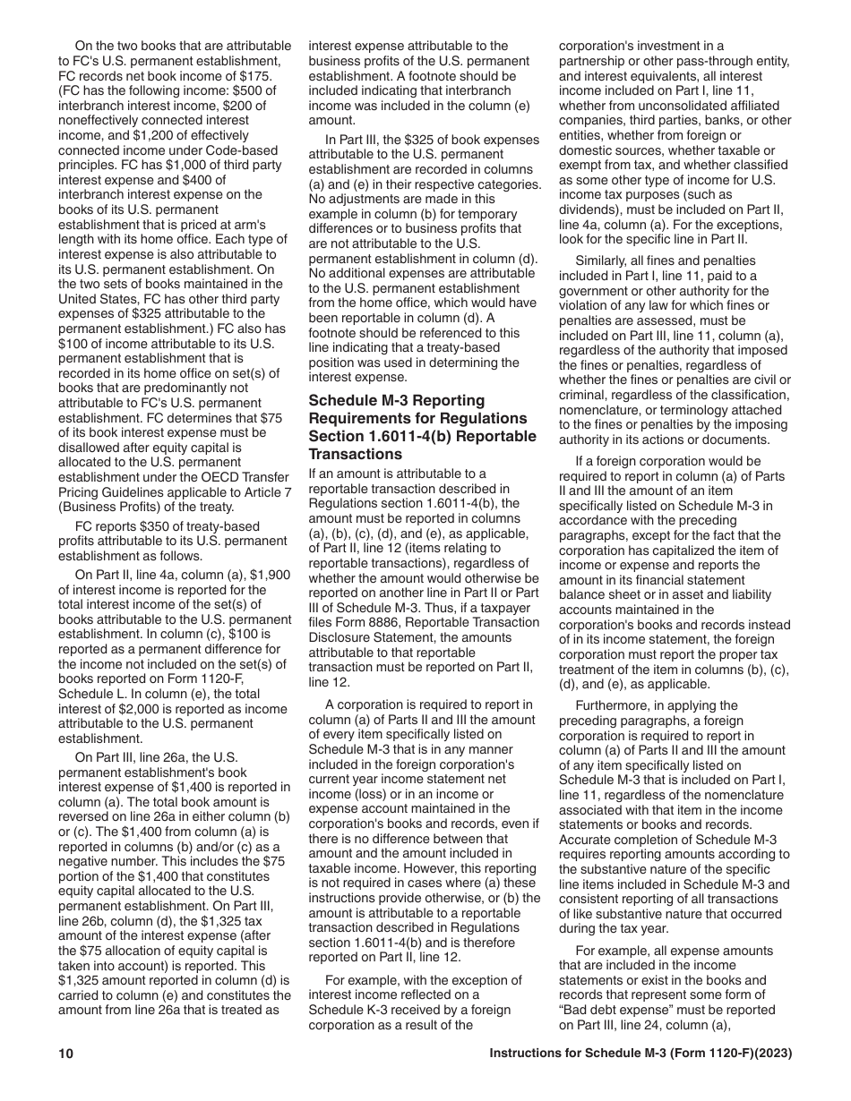 Instructions for IRS Form 1120-F Schedule M-3 Net Income (Loss) Reconciliation for Foreign Corporations With Reportable Assets of $10 Million or More, Page 10