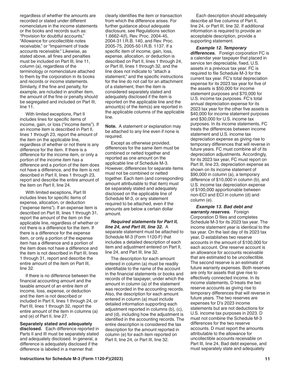 Instructions for IRS Form 1120-F Schedule M-3 Net Income (Loss) Reconciliation for Foreign Corporations With Reportable Assets of $10 Million or More, Page 11