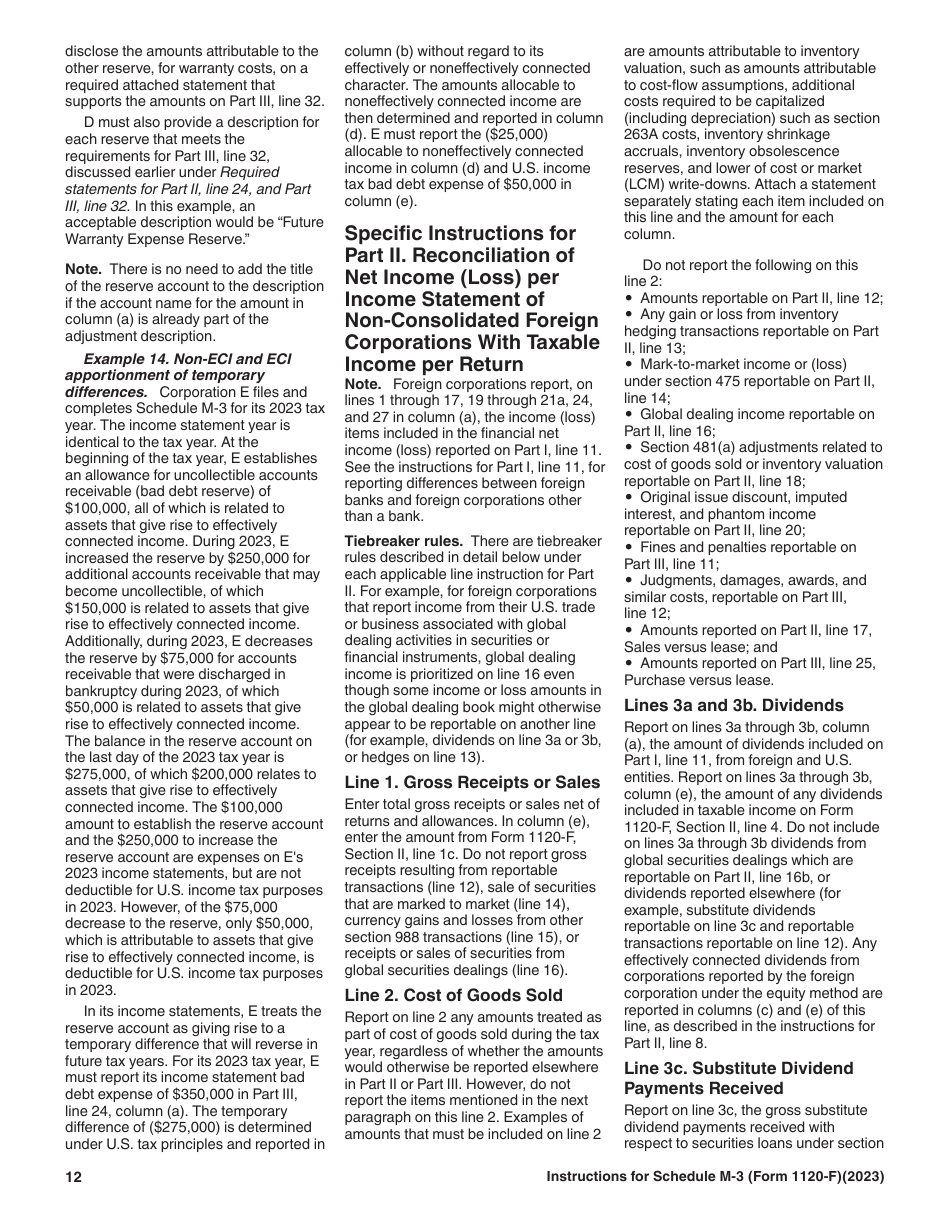 Instructions for IRS Form 1120-F Schedule M-3 Net Income (Loss) Reconciliation for Foreign Corporations With Reportable Assets of $10 Million or More, Page 12