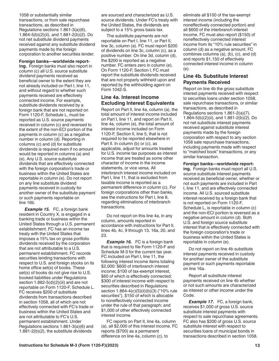 Instructions for IRS Form 1120-F Schedule M-3 Net Income (Loss) Reconciliation for Foreign Corporations With Reportable Assets of $10 Million or More, Page 13