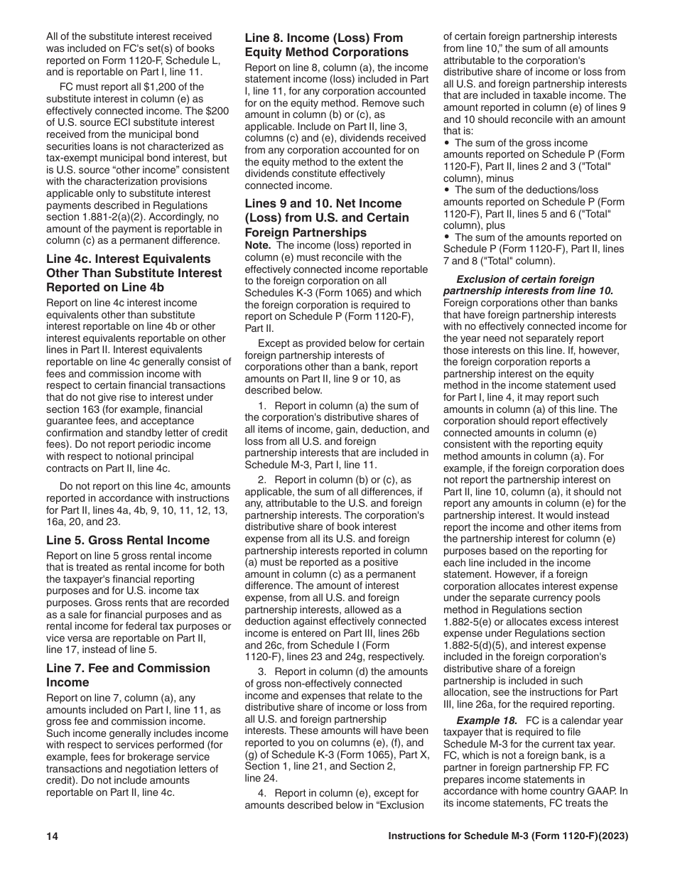 Instructions for IRS Form 1120-F Schedule M-3 Net Income (Loss) Reconciliation for Foreign Corporations With Reportable Assets of $10 Million or More, Page 14