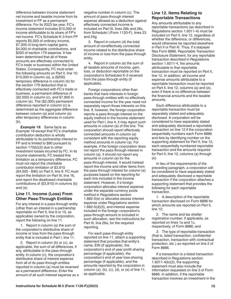 Instructions for IRS Form 1120-F Schedule M-3 Net Income (Loss) Reconciliation for Foreign Corporations With Reportable Assets of $10 Million or More, Page 15
