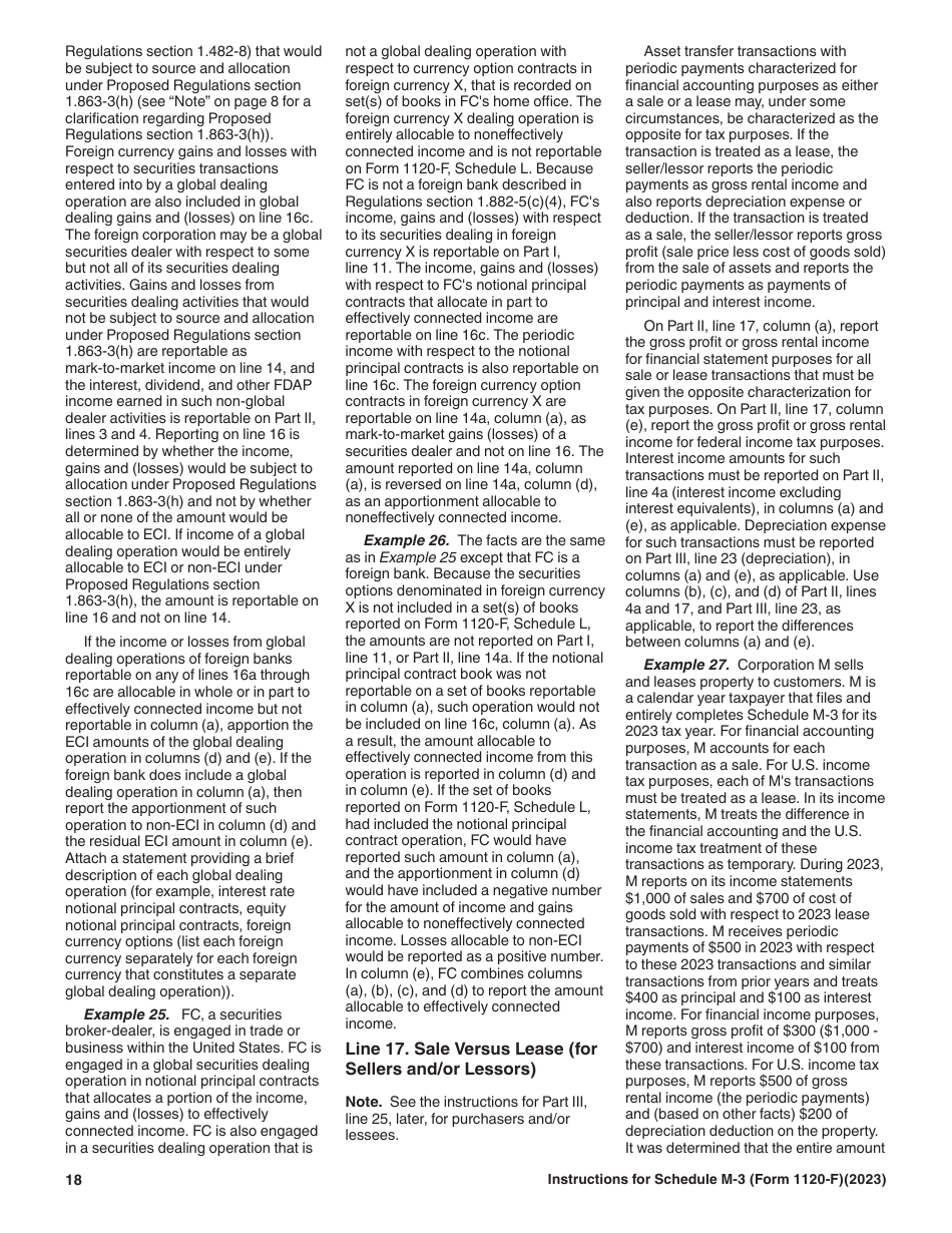 Instructions for IRS Form 1120-F Schedule M-3 Net Income (Loss) Reconciliation for Foreign Corporations With Reportable Assets of $10 Million or More, Page 18