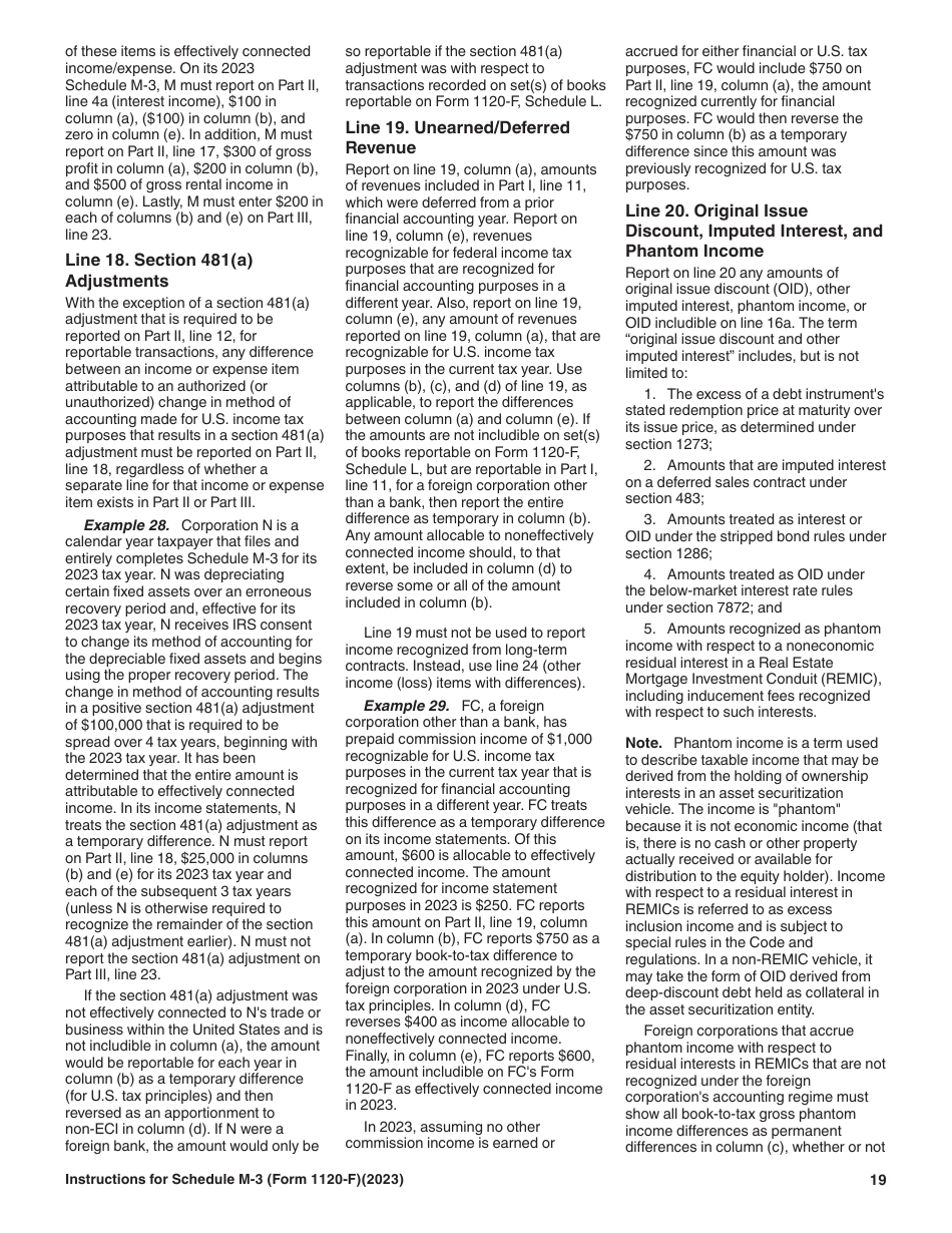 Instructions for IRS Form 1120-F Schedule M-3 Net Income (Loss) Reconciliation for Foreign Corporations With Reportable Assets of $10 Million or More, Page 19