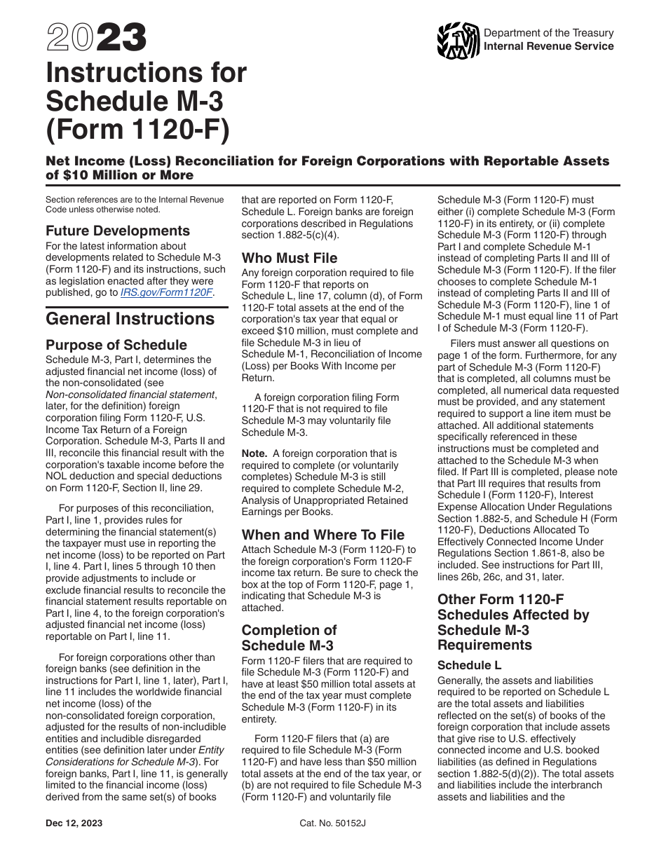 Instructions for IRS Form 1120-F Schedule M-3 Net Income (Loss) Reconciliation for Foreign Corporations With Reportable Assets of $10 Million or More, Page 1