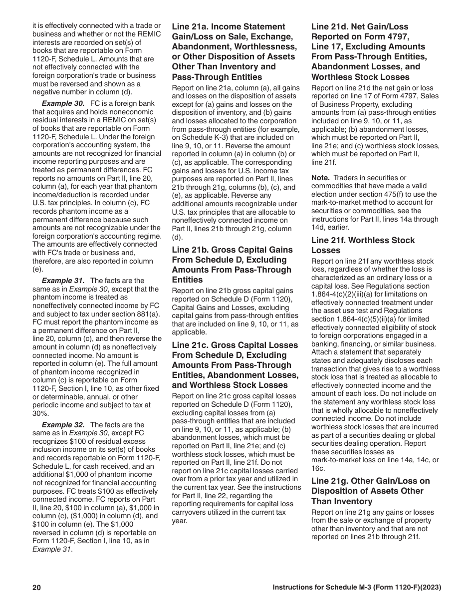 Instructions for IRS Form 1120-F Schedule M-3 Net Income (Loss) Reconciliation for Foreign Corporations With Reportable Assets of $10 Million or More, Page 20