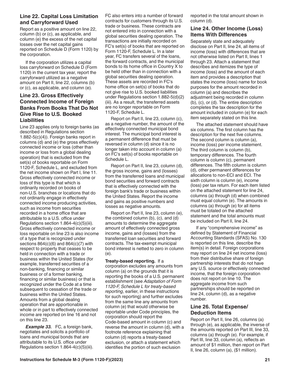 Instructions for IRS Form 1120-F Schedule M-3 Net Income (Loss) Reconciliation for Foreign Corporations With Reportable Assets of $10 Million or More, Page 21