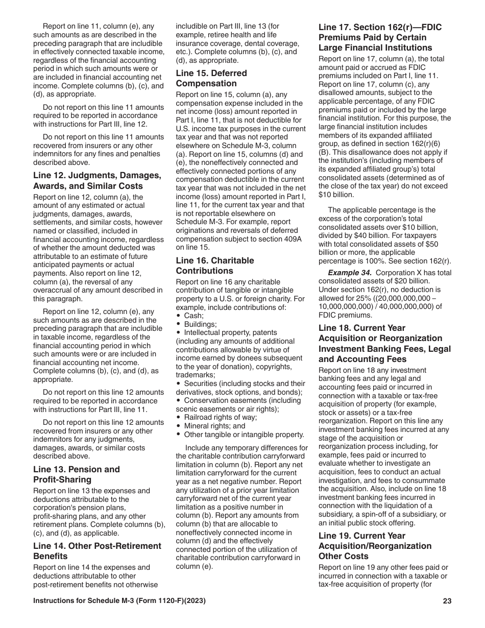 Instructions for IRS Form 1120-F Schedule M-3 Net Income (Loss) Reconciliation for Foreign Corporations With Reportable Assets of $10 Million or More, Page 23