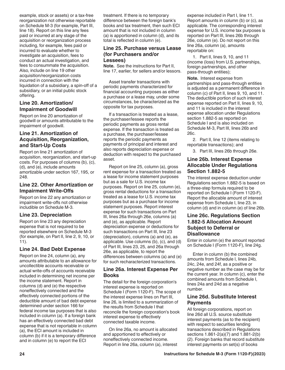Instructions for IRS Form 1120-F Schedule M-3 Net Income (Loss) Reconciliation for Foreign Corporations With Reportable Assets of $10 Million or More, Page 24