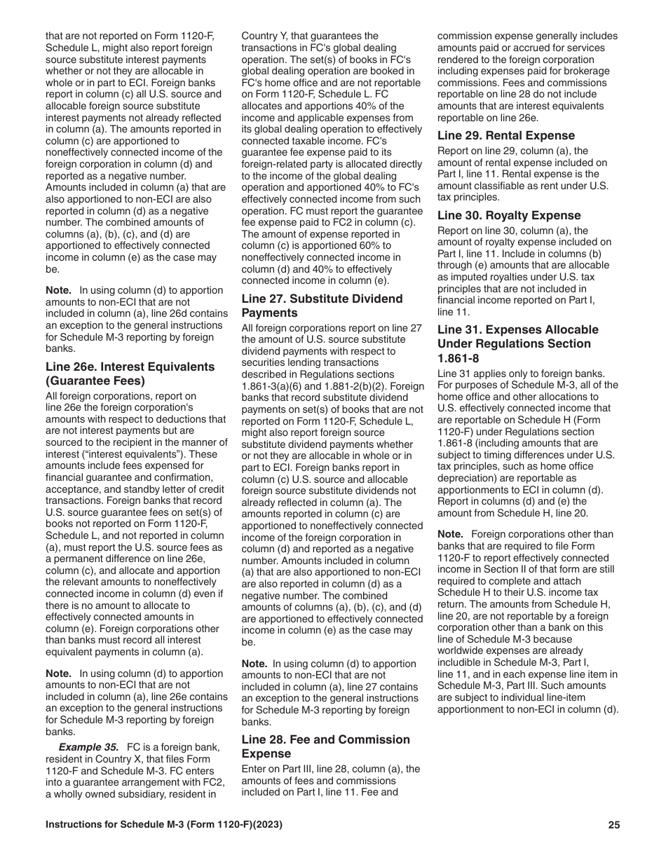Instructions for IRS Form 1120-F Schedule M-3 Net Income (Loss) Reconciliation for Foreign Corporations With Reportable Assets of $10 Million or More, Page 25