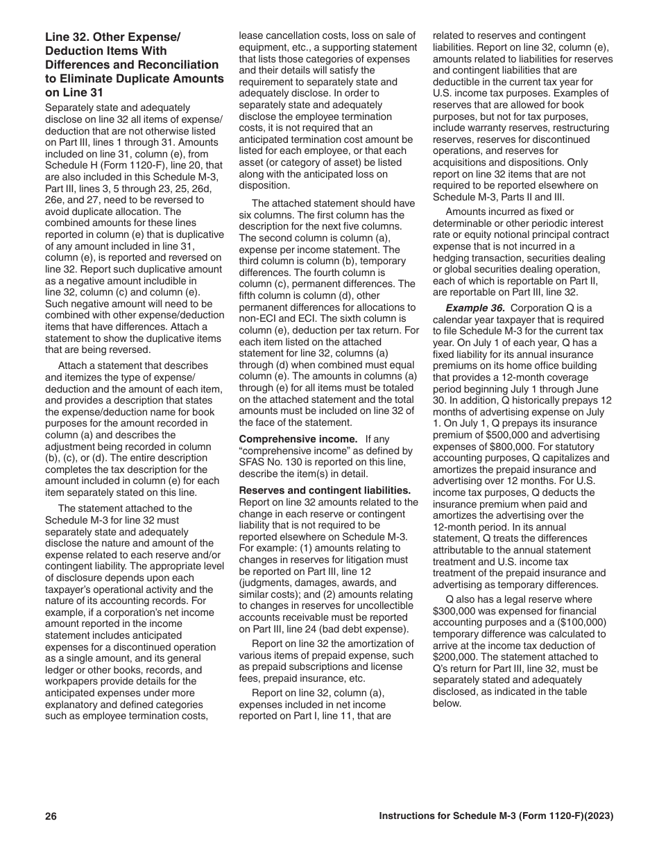 Instructions for IRS Form 1120-F Schedule M-3 Net Income (Loss) Reconciliation for Foreign Corporations With Reportable Assets of $10 Million or More, Page 26