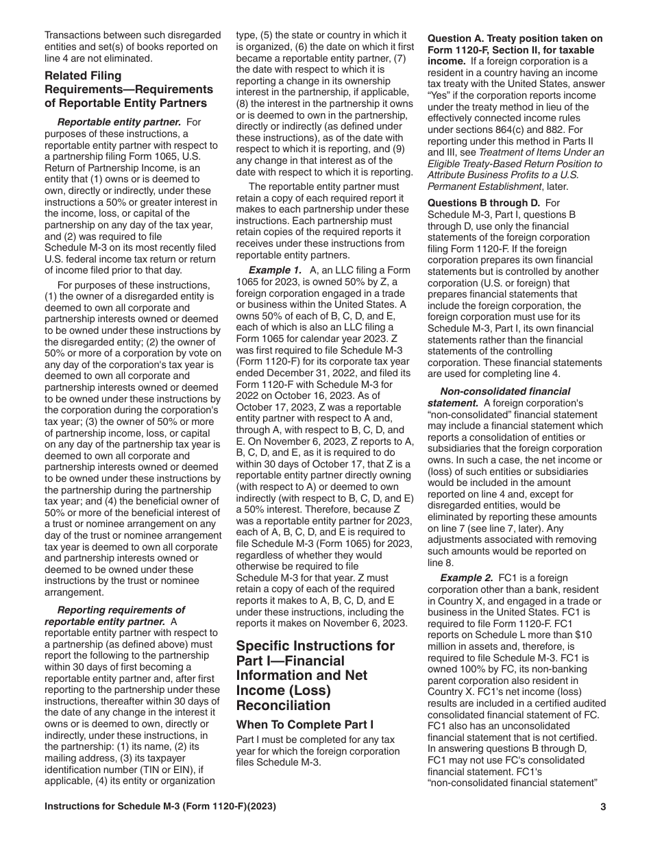 Instructions for IRS Form 1120-F Schedule M-3 Net Income (Loss) Reconciliation for Foreign Corporations With Reportable Assets of $10 Million or More, Page 3
