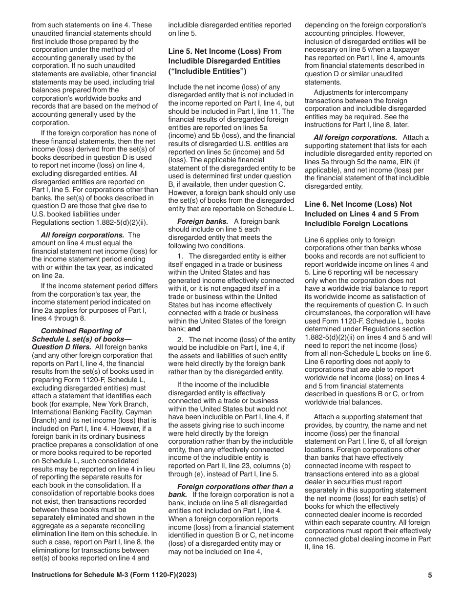 Instructions for IRS Form 1120-F Schedule M-3 Net Income (Loss) Reconciliation for Foreign Corporations With Reportable Assets of $10 Million or More, Page 5
