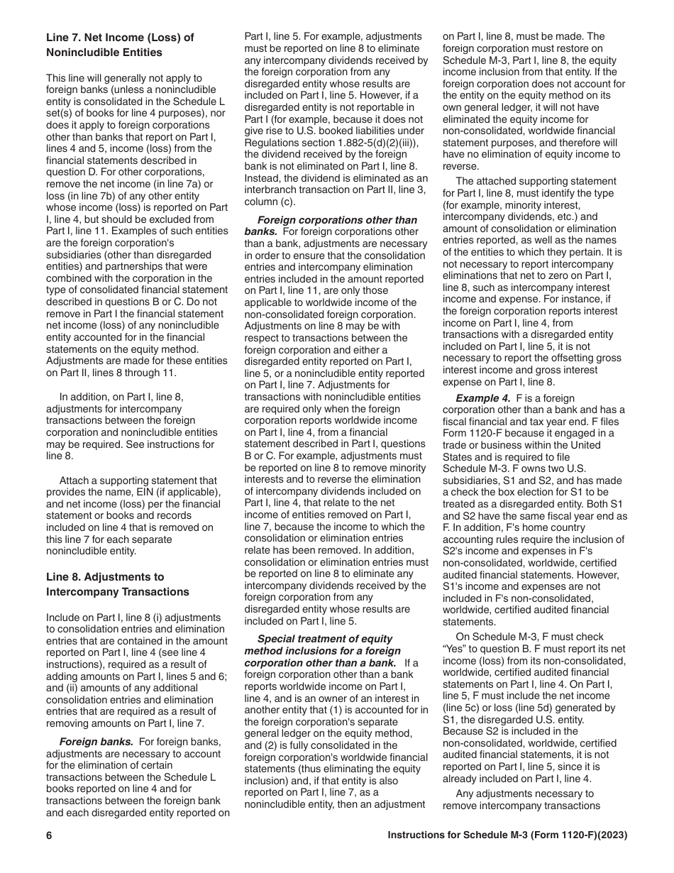 Instructions for IRS Form 1120-F Schedule M-3 Net Income (Loss) Reconciliation for Foreign Corporations With Reportable Assets of $10 Million or More, Page 6