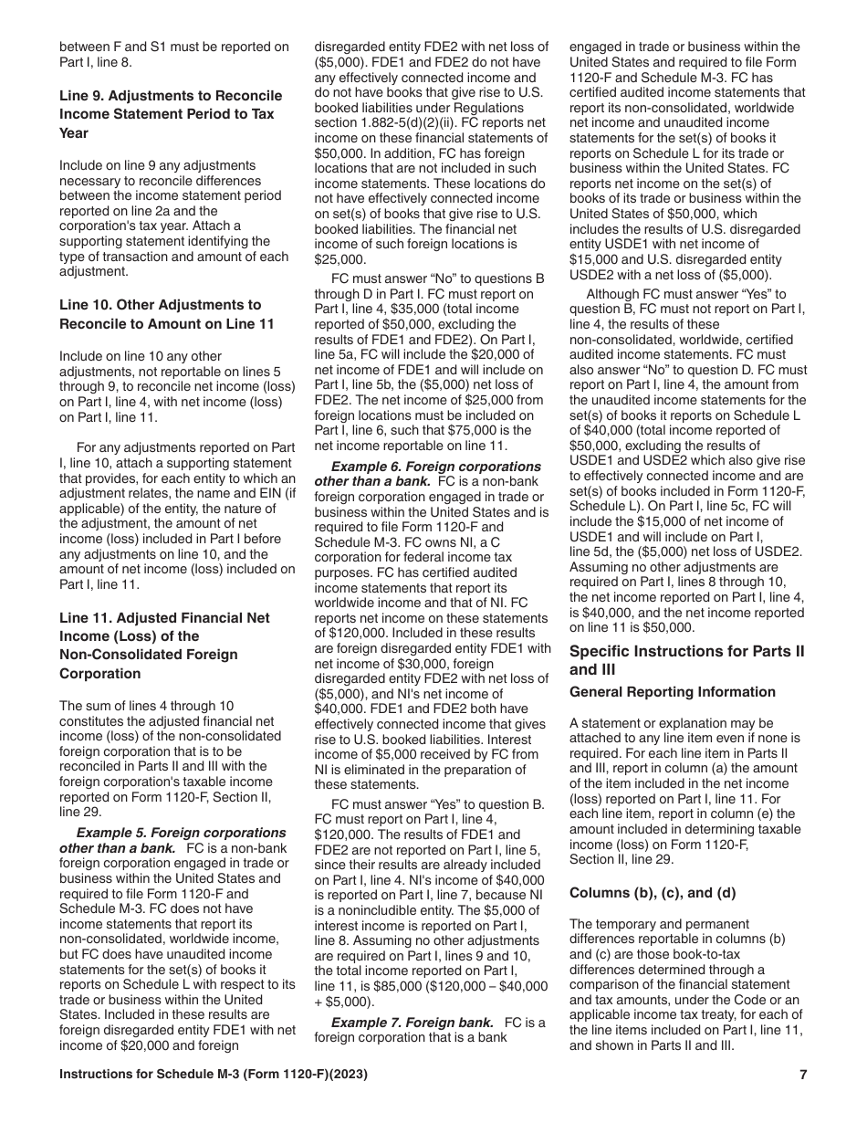 Instructions for IRS Form 1120-F Schedule M-3 Net Income (Loss) Reconciliation for Foreign Corporations With Reportable Assets of $10 Million or More, Page 7