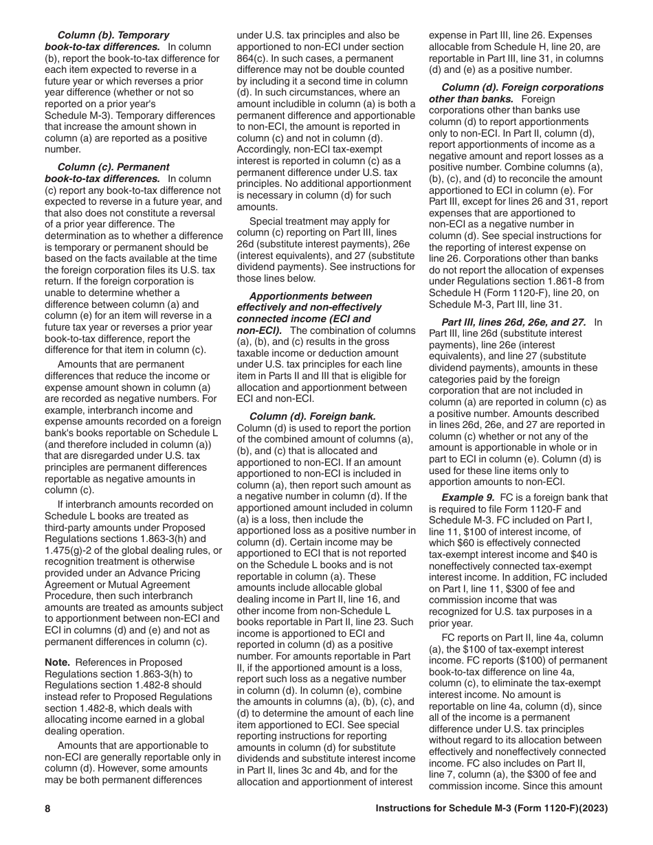 Instructions for IRS Form 1120-F Schedule M-3 Net Income (Loss) Reconciliation for Foreign Corporations With Reportable Assets of $10 Million or More, Page 8