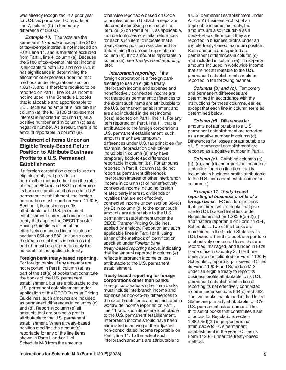 Instructions for IRS Form 1120-F Schedule M-3 Net Income (Loss) Reconciliation for Foreign Corporations With Reportable Assets of $10 Million or More, Page 9