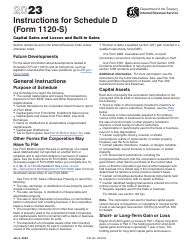 Document preview: Instructions for IRS Form 1120-S Schedule D Capital Gains and Losses and Built-In Gains, 2023