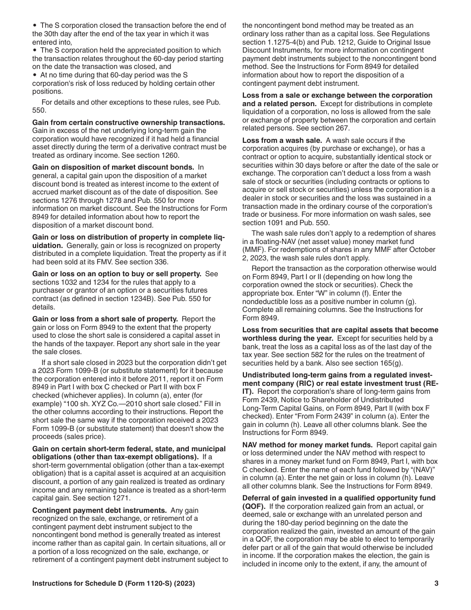 Instructions for IRS Form 1120-S Schedule D Capital Gains and Losses and Built-In Gains, Page 3