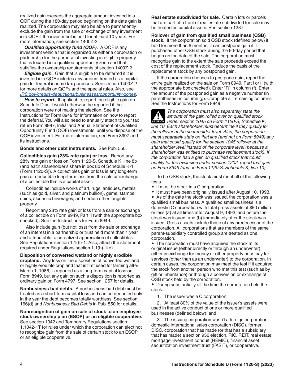 Instructions for IRS Form 1120-S Schedule D Capital Gains and Losses and Built-In Gains, Page 4
