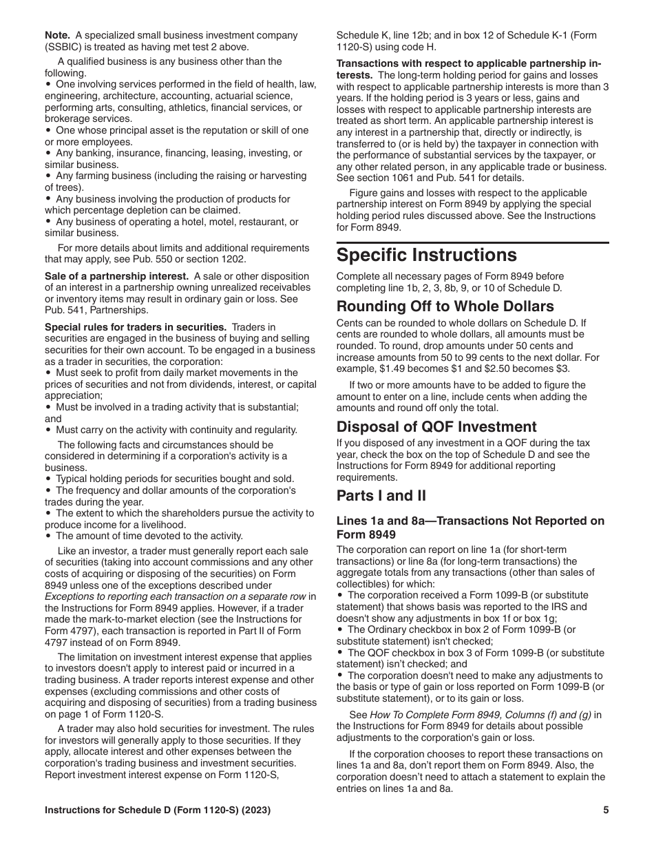 Instructions for IRS Form 1120-S Schedule D Capital Gains and Losses and Built-In Gains, Page 5