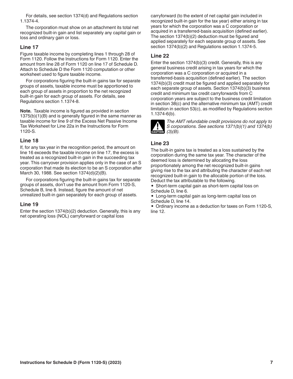 Instructions for IRS Form 1120-S Schedule D Capital Gains and Losses and Built-In Gains, Page 7